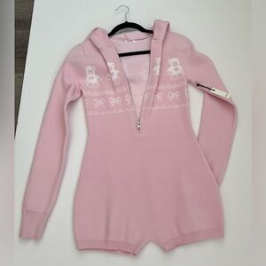 Forever 21 Pink hooded Teddy pajama romper.